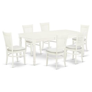 East West Furniture Dover 7-piece Wood Dining Set with Linen Seat in White