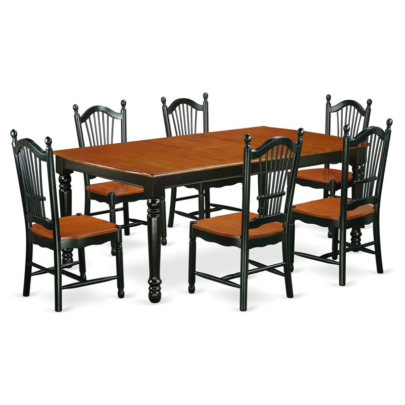 East West Furniture Dover 7-piece Wood Dining Room Table Set in Black/Cherry
