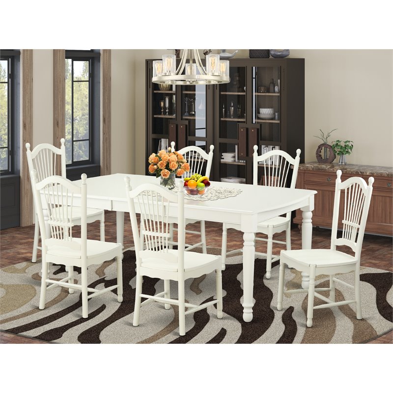 East West Furniture Dover 7-piece Wood Dining Set in Linen White