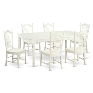 east west furniture dover 7-piece wood dining set in linen white