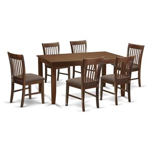 East West Furniture Dudley 7-piece Wood Dining Set with Linen Seat in Mahogany