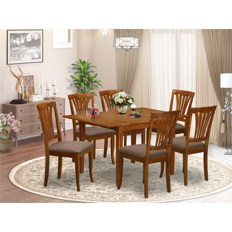 East West Furniture Milan 7-piece Wood Dinette Table Set in Saddle Brown