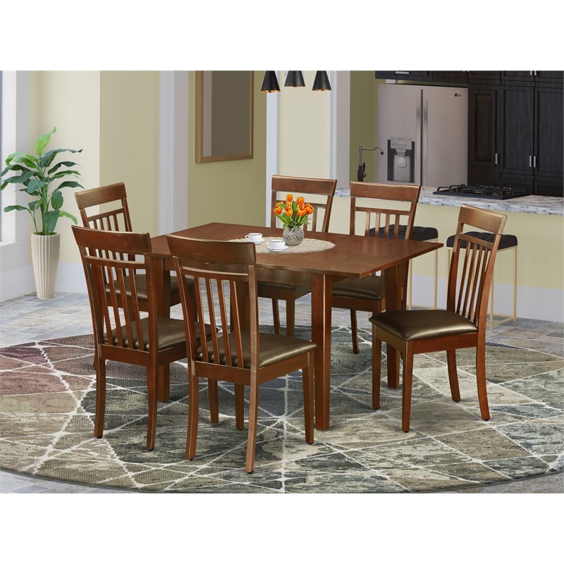 East West Furniture Milan 7-piece Wood Dining Table Set in Mahogany