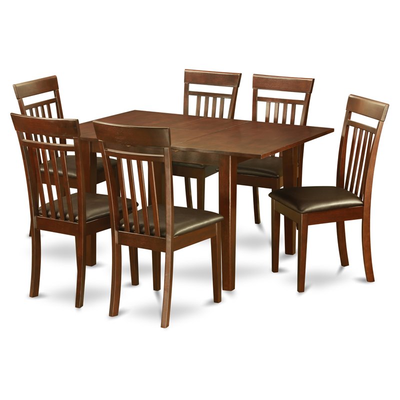 East West Furniture Milan 7-piece Wood Dining Table Set in Mahogany