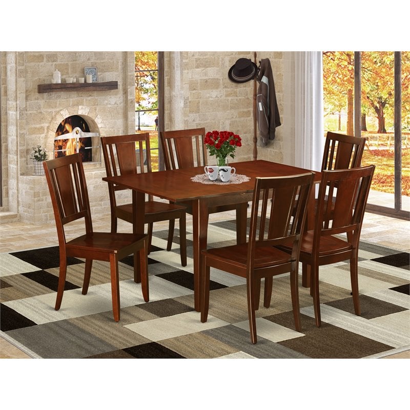 East West Furniture Milan 7-piece Wood Dining Table and Chair Set in Mahogany