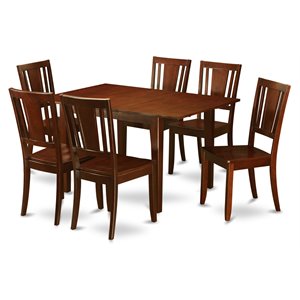 East West Furniture Milan 7-piece Wood Dining Table and Chair Set in Mahogany