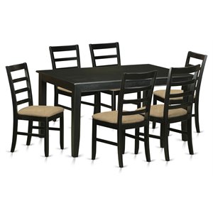 East West Furniture Dudley 7-piece Wood Dining Set with Linen Seat in Black