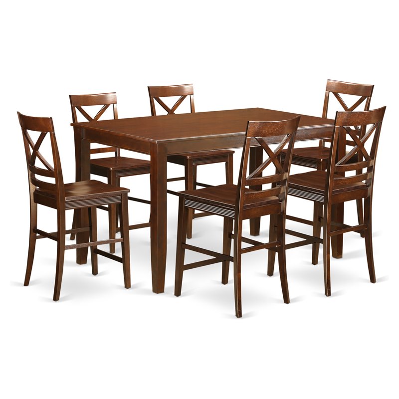 East West Furniture Dudley 7-piece Dining Set with Kitchen Stools in Mahogany