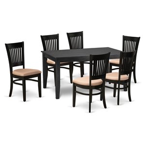 East West Furniture Dudley 7-piece Wood Dining Set with Fabric Seat in Black
