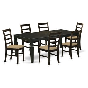 East West Furniture Logan 7-piece Wood Dining Set with Linen Seat in Black
