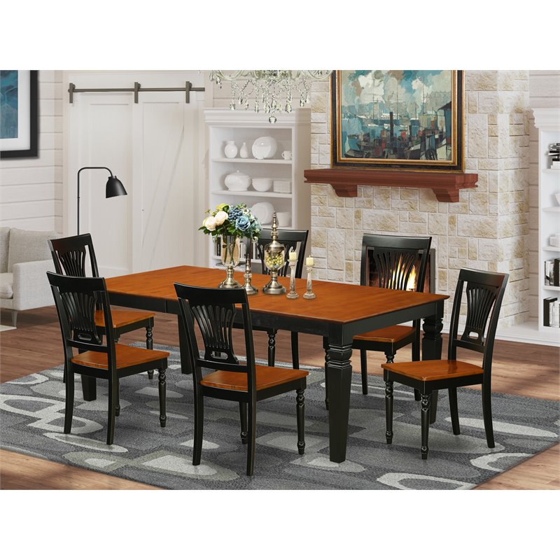 East West Furniture Logan 7-piece Kitchen Table and Chair Set in Black/Cherry