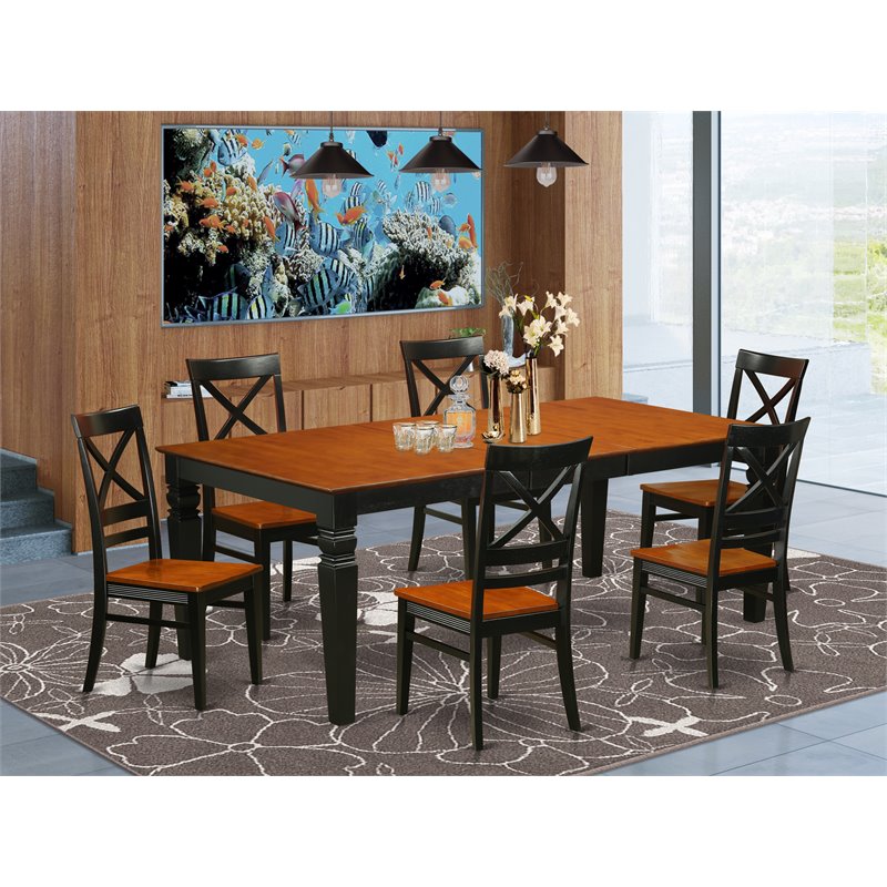 East West Furniture Logan 7-piece Wood Kitchen Table and Chairs in Black/Cherry
