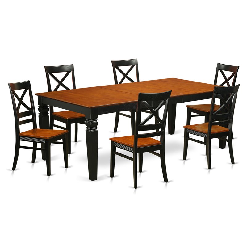 East West Furniture Logan 7-piece Wood Kitchen Table and Chairs in Black/Cherry
