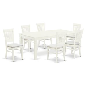 east west furniture logan 7-piece wood table and dining chairs in linen white