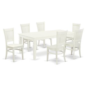 east west furniture logan 7-piece wood dinette table and chair set in white