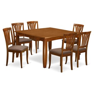 East West Furniture Parfait 7-piece Dining Set with Linen Seat in Saddle Brown