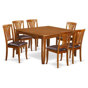 East West Furniture Parfait 7-piece Dining Set with Leather Seat in Saddle Brown