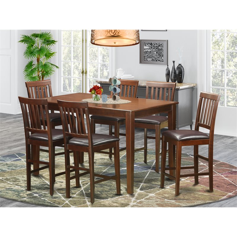 East West Furniture Dudley 7-piece Wood Dining Set with Stools in Mahogany
