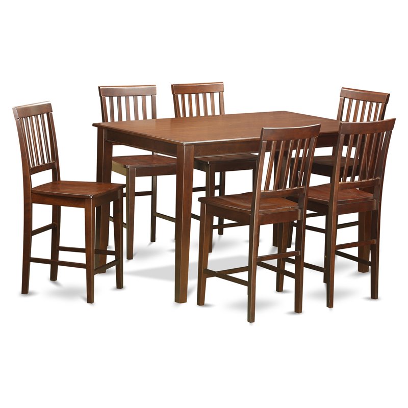 East West Furniture Dudley 7-piece Wood Dining Set with Bar Stools in Mahogany