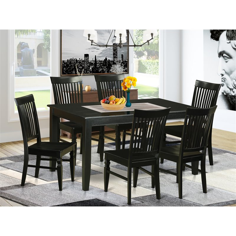 East West Furniture Dudley 7-piece Wood Kitchen Table Set in Black