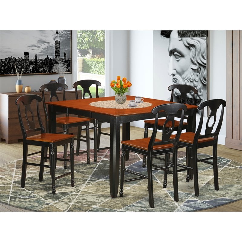 East West Furniture Fairwind 7-piece Counter Height Dining Set in Black/Cherry