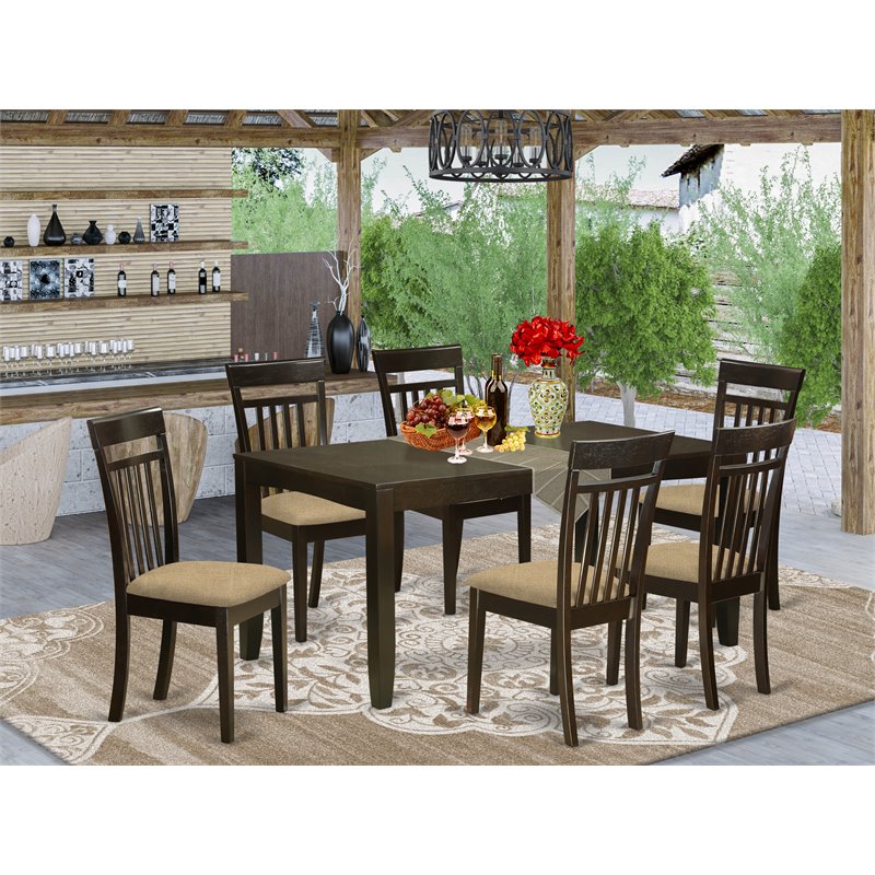 East West Furniture Lynfield 7-piece Kitchen Table and Chair Set in Cappuccino