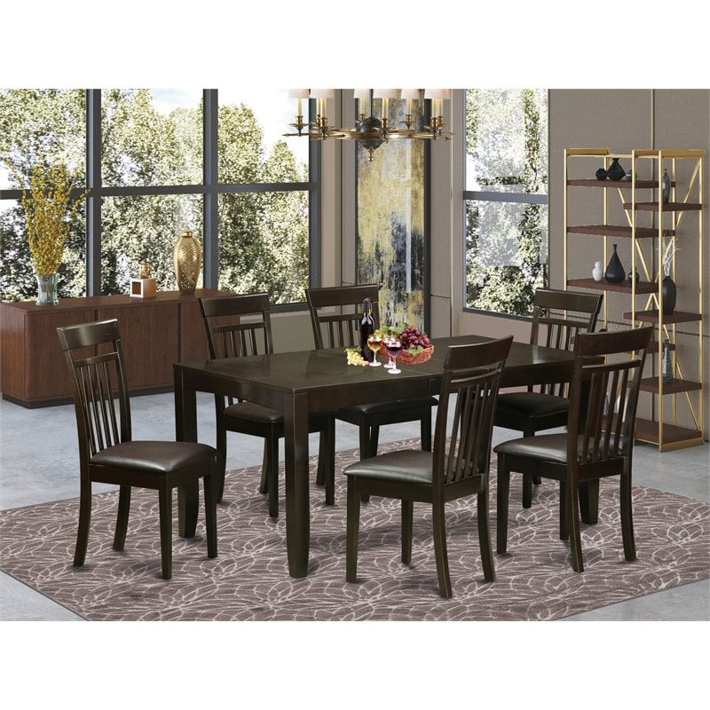 East West Furniture Lynfield 7-piece Wood Kitchen Table and Chairs in Cappuccino