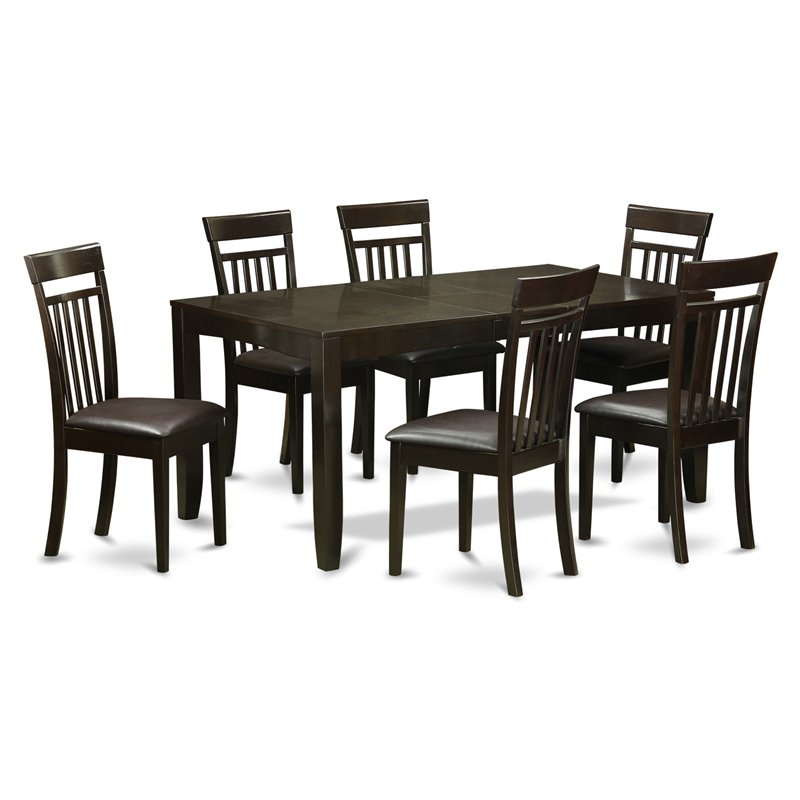 East West Furniture Lynfield 7-piece Wood Kitchen Table and Chairs in Cappuccino