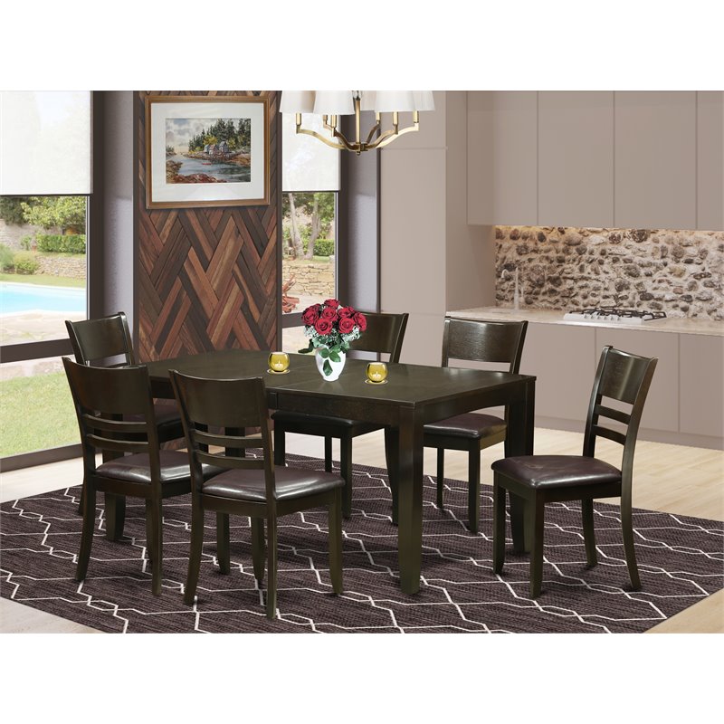 East West Furniture Lynfield 7-piece Wood Table and Dining Chairs in Cappuccino