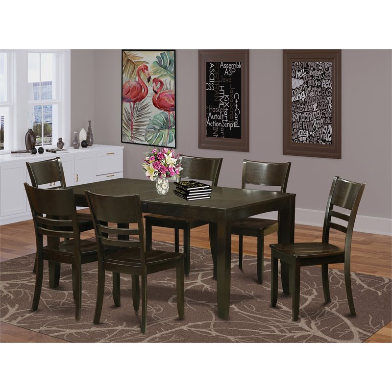 East West Furniture Lynfield 7-piece Table and Kitchen Chair Set in Cappuccino