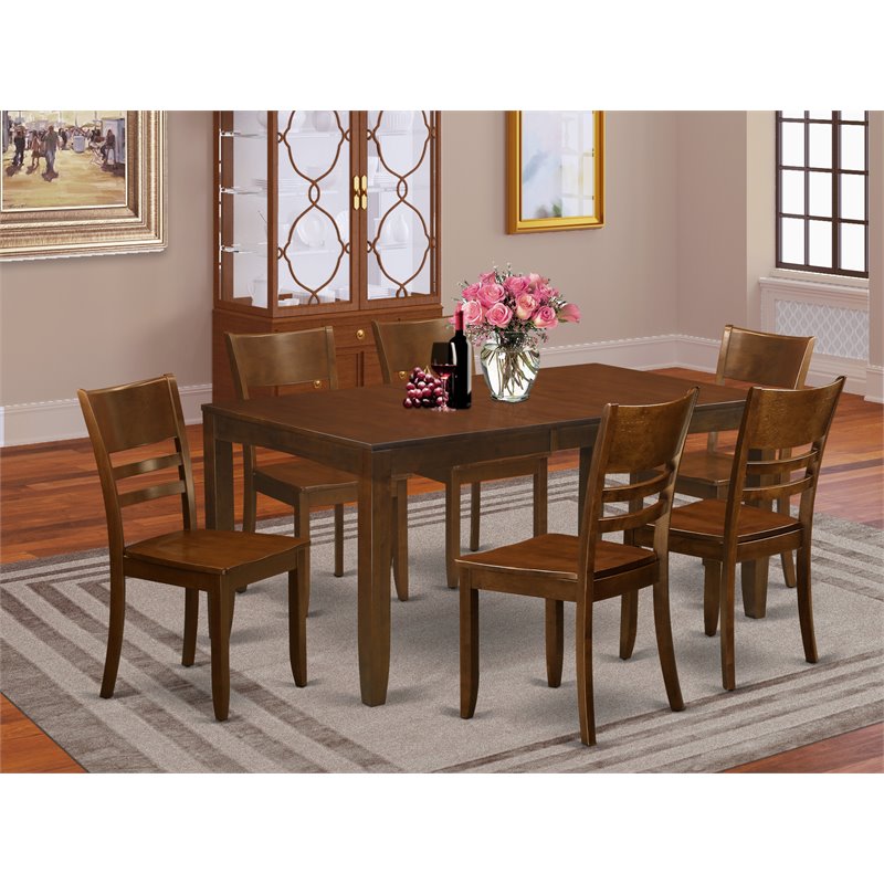 East West Furniture Lynfield 7-piece Wood Dining Table Set in Espresso