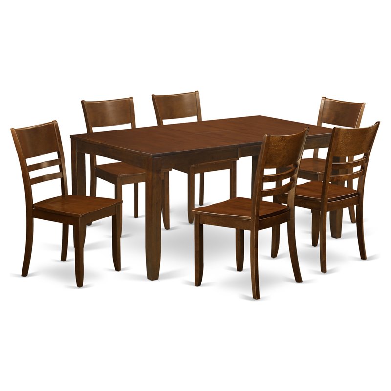 East West Furniture Lynfield 7-piece Wood Dining Table Set in Espresso