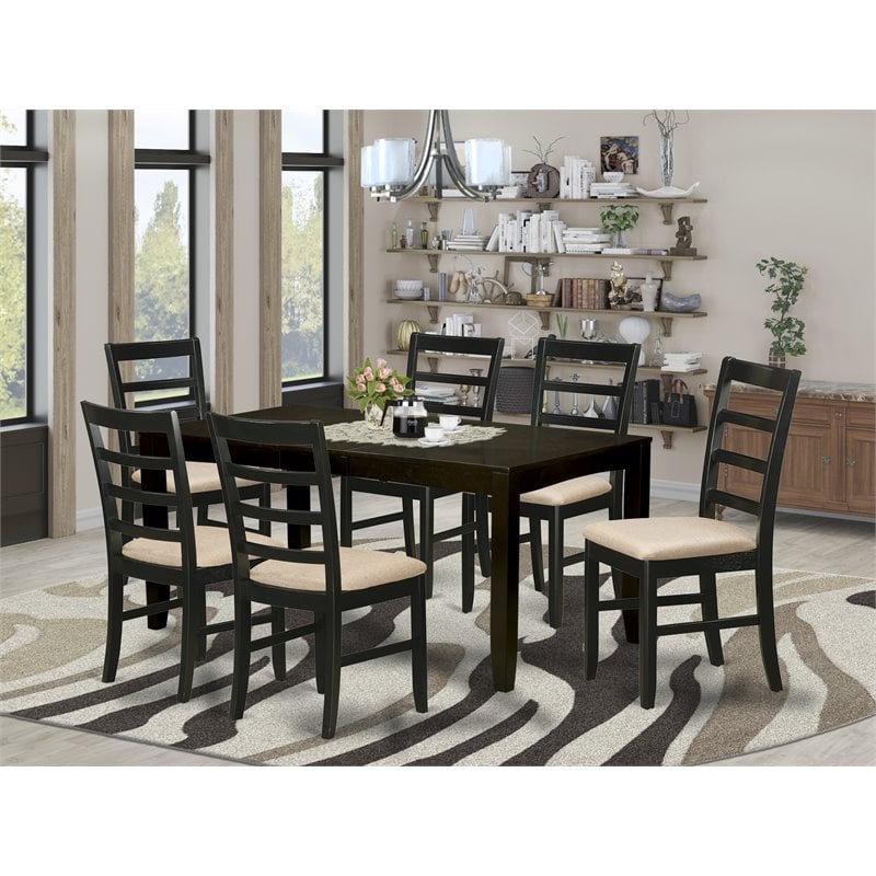East West Furniture Lynfield 7-piece Wood Table and Kitchen Chairs in Cappuccino