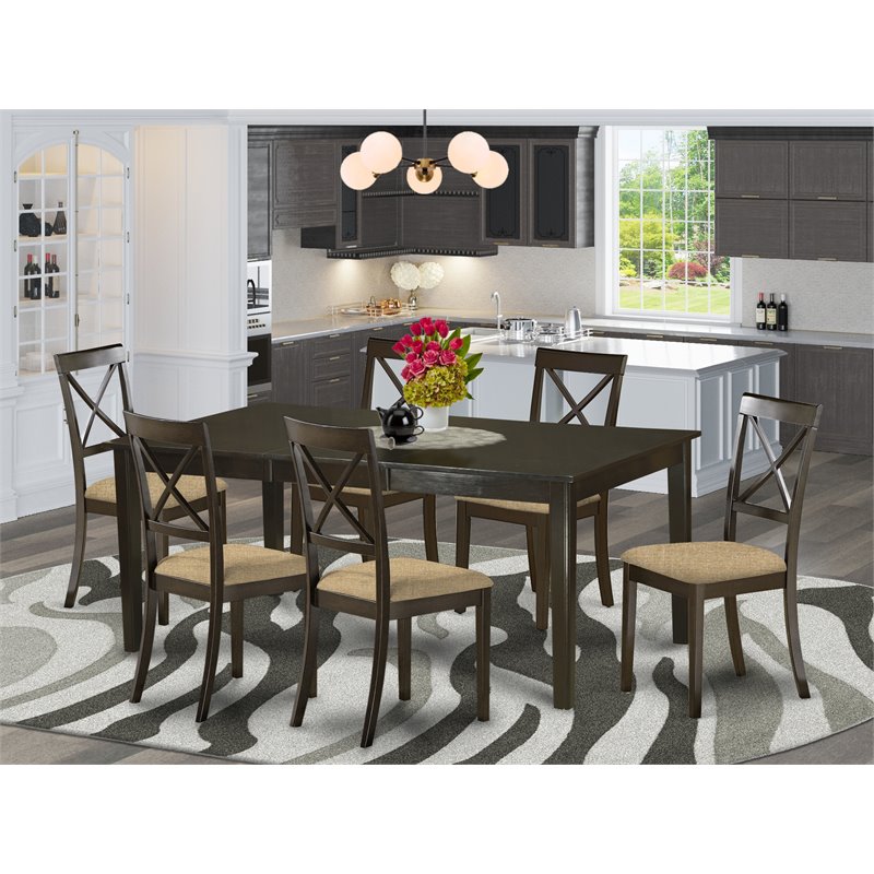 East West Furniture Henley 7-piece Wood Dining Table and Chair Set in Cappuccino