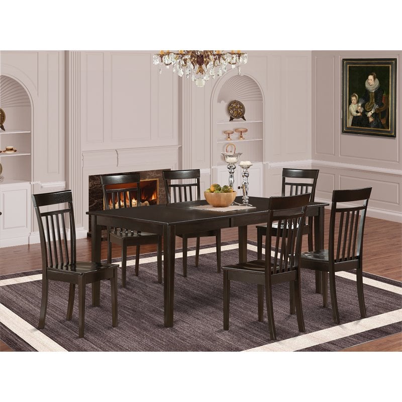 East West Furniture Henley 7-piece Dining Set with Wood Seat in Cappuccino