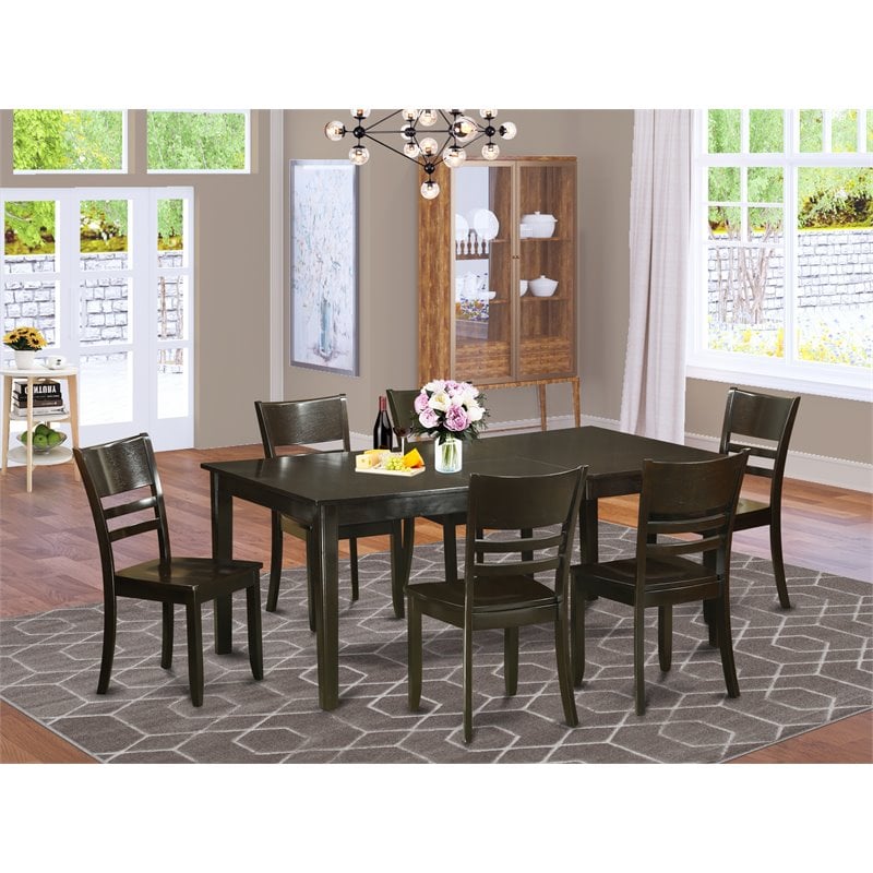 East West Furniture Henley 7-piece Wood Table and Dining Chair Set in Cappuccino