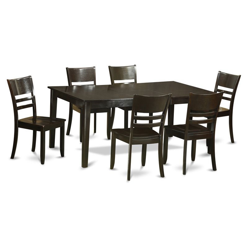 East West Furniture Henley 7-piece Wood Table and Dining Chair Set in Cappuccino