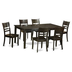 east west furniture henley 7-piece wood table and dining chair set in cappuccino