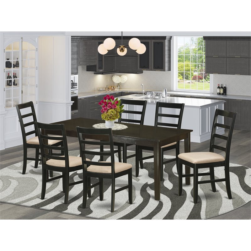 East West Furniture Henley 7-piece Wood Table and Dining Chairs in Cappuccino