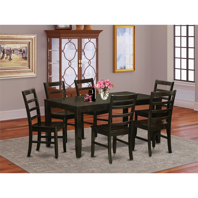 East West Furniture Lynfield 7-piece Wood Dining Set in Cappuccino