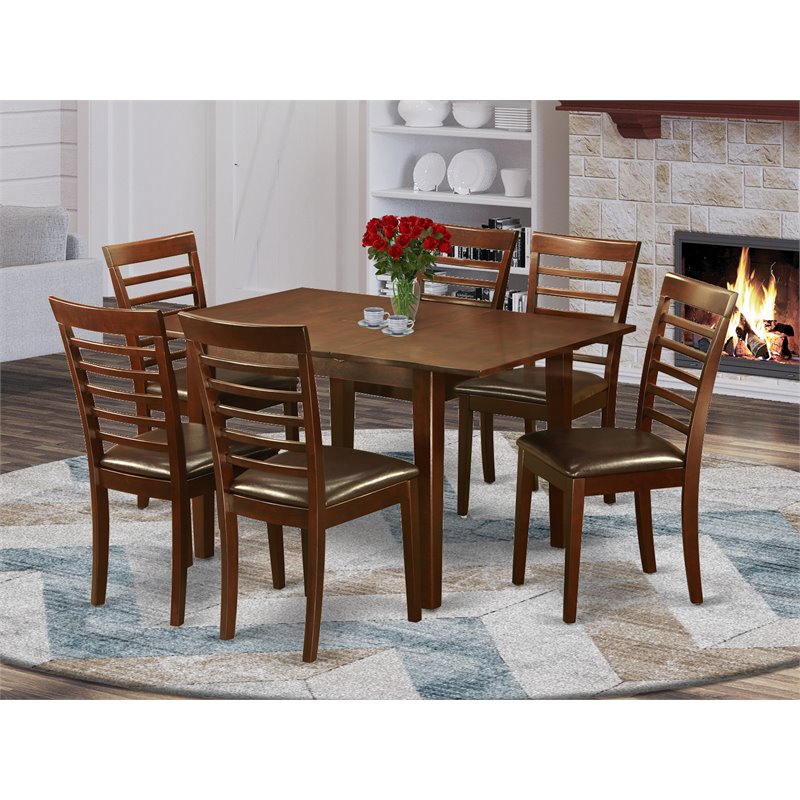 East West Furniture Milan 7-piece Wood Kitchen Table Set in Mahogany