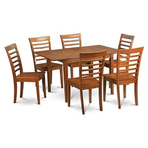 East West Furniture Milan 7-piece Wood Dinette Set in Saddle Brown