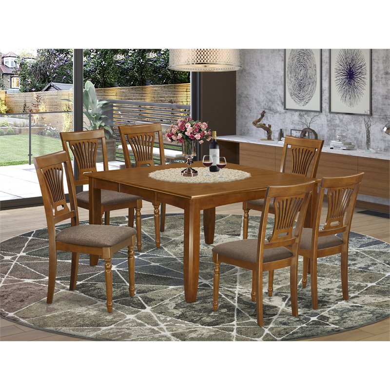 East West Furniture Parfait 7-piece Dining Set w/ Cushion Chairs in Saddle Brown