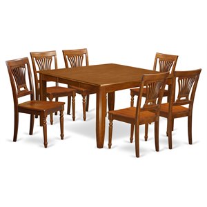 East West Furniture Parfait 7-piece Wood Dining Room Table Set in Saddle Brown