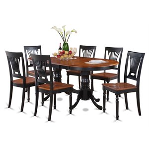 east west furniture plainville 7-piece wood dining set in black/cherry