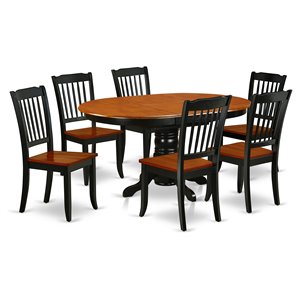 east west furniture kenley 7-piece dining set with oval table in black/cherry
