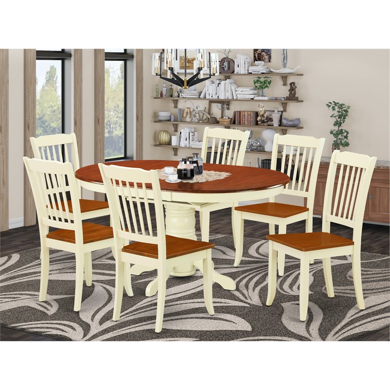 East West Furniture Kenley 7-piece Wood Dining Set with Slatted Chairs in Cherry