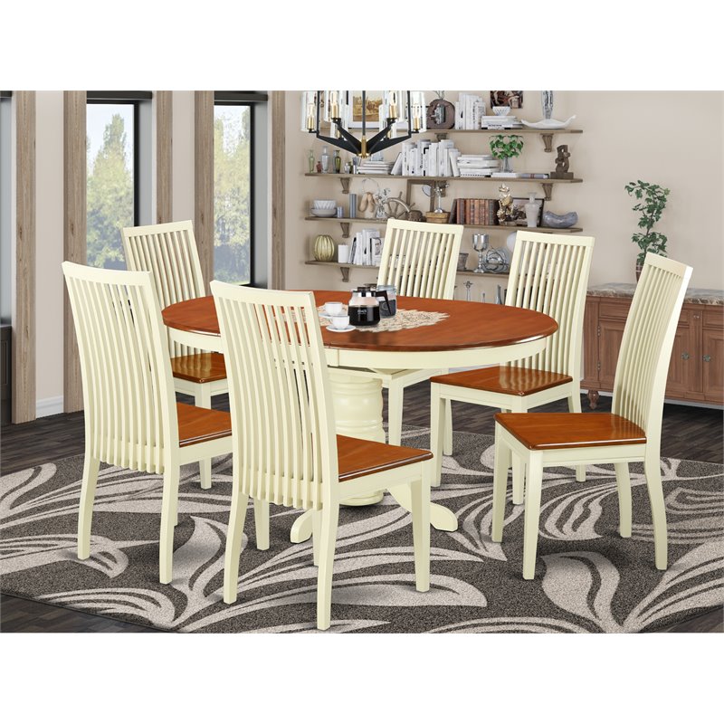 East West Furniture Kenley 7-piece Wood Dinette Set in Buttermilk/Cherry