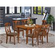 East West Furniture Milan 7-piece Wood Dining Set w/ Linen Seat in Saddle Brown