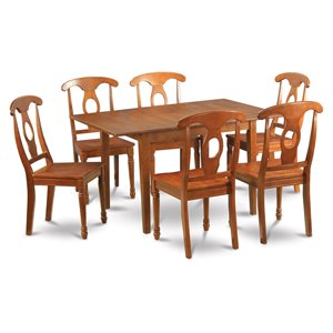 East West Furniture Milan 7-piece Dining Table and Chair Set in Saddle Brown